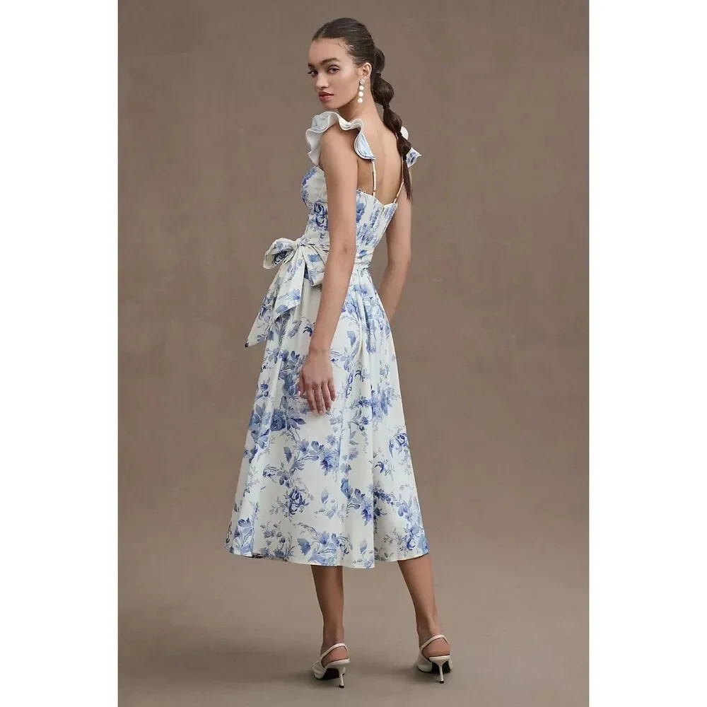 New Anthropologie V. Chapman Vera Ruffle-Strap Corset Side-Slit Midi Dress Size - Picture 4 of 13